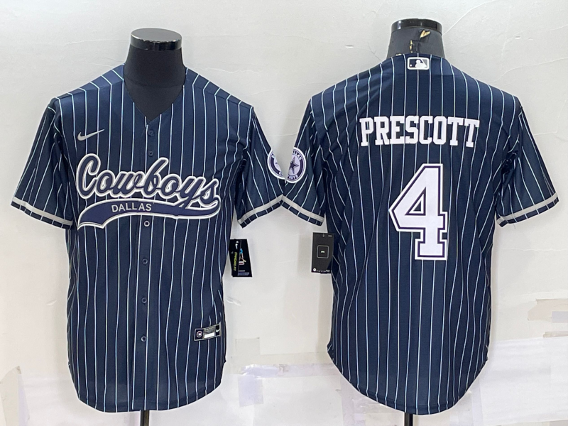 Men's Dallas Cowboys #4 Dak Prescott Navy With Patch Cool Base Stitched Baseball Jersey Men's Dallas Cowboys #4 Dak Prescott Navy With Patch Cool Base Stitched Baseball Jersey